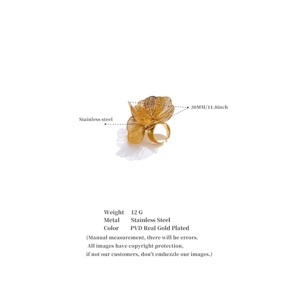 Eetit Эксклюзивное регулируемое кольцо из нержавеющей стали с металлическим цветком для женщин, гипербола, индивидуальность, модные украшения на палец, подарок с покрытием PVD