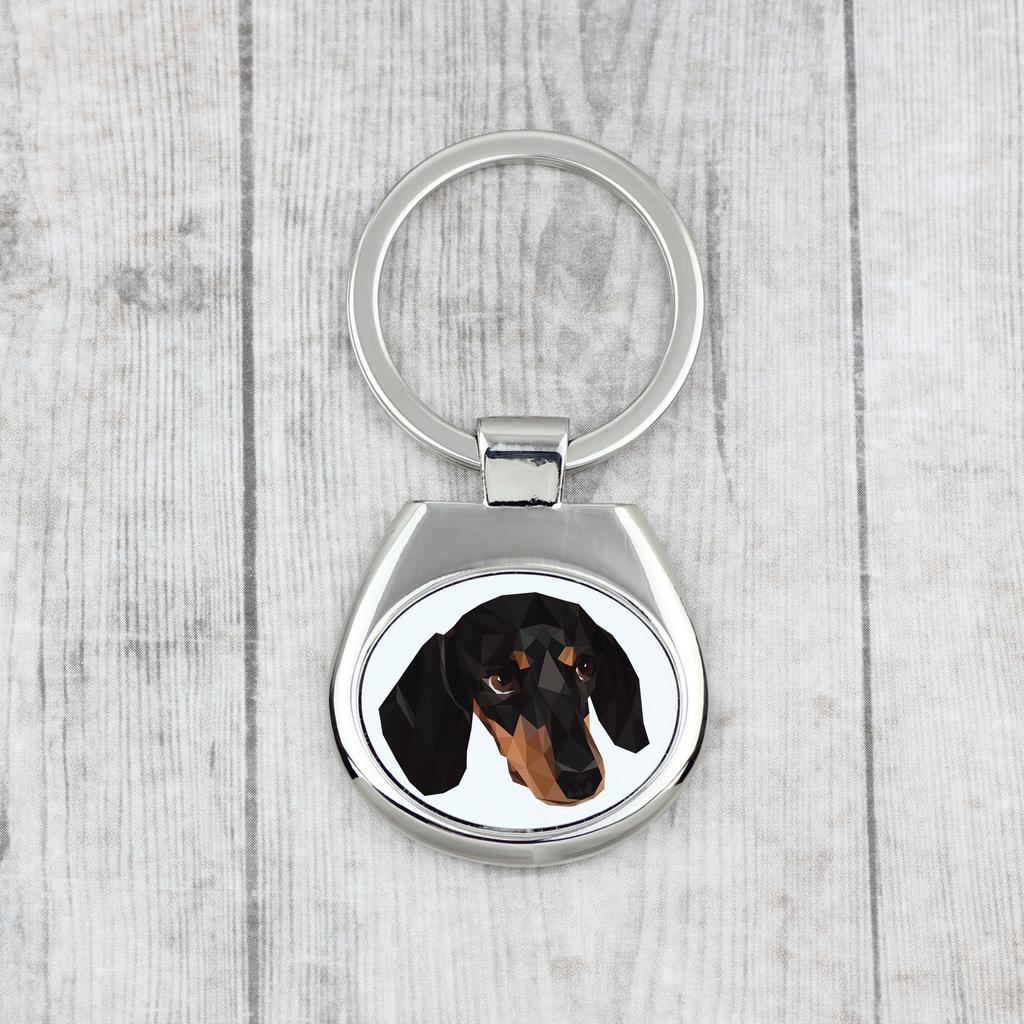 Dachshund Smooth-haired, Wiener Dog, Badger Dog - Geometric Keychain with a Photo and the Inscription Art-Dog