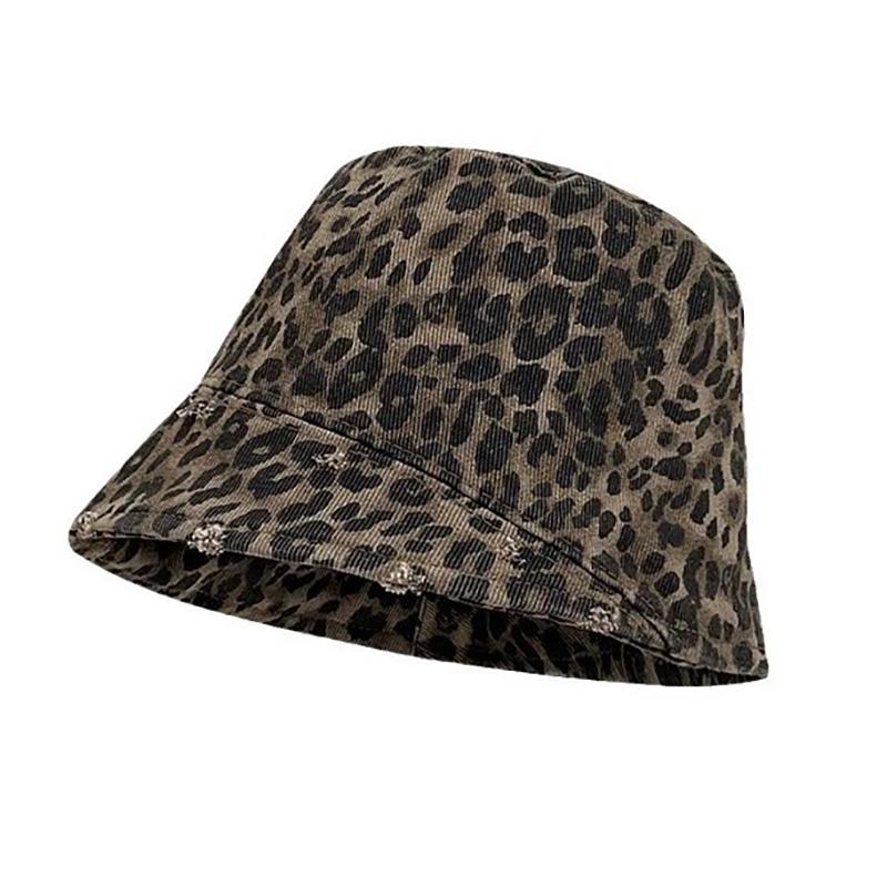 Retro Hole Design Leopard Print Bucket Hats For Women Spring And Summer Travel Sunscreen Versatile Casual Simple Basin Cap