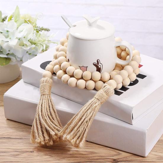 Гирлянда из деревянных бусин, украшение на стену в фермерском доме, сделай сам, деревенская кисточка, бохо, украшение из бисера для цветочных горшков, подсвечников