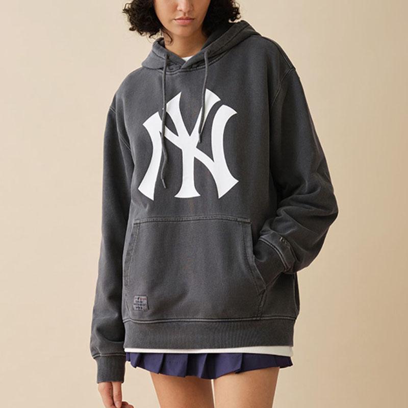 New Era FW24 MLB Нью-Йорк Янкис Худи с вышивкой на шнурке Винтажная стирка Худи унисекс Черный 14397935