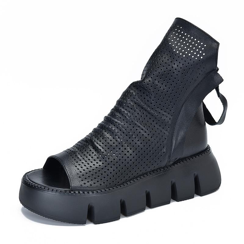 Johnature Модные туфли на платформе на толстой подошве, женские сандалии из натуральной кожи с открытым носком, сапоги с открытым носком