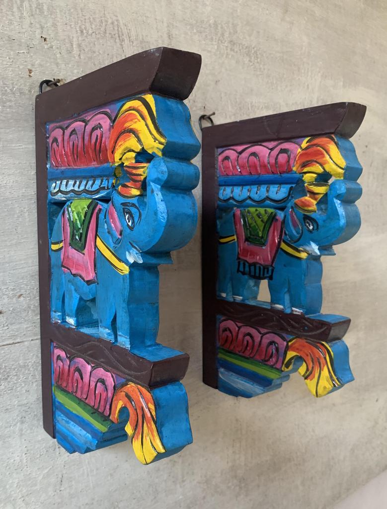 Hand Carved Wooden Elephant Wall Decor: Indian Folk Art Panel