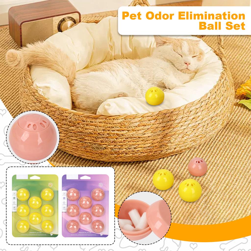 1ml Pet Balls Set (8-Pack) - Odor Eliminator Freshener For Dogs & Cats, Long-Lasting Lemon/Peach Scent For Pet Beds, Crates,