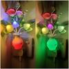 0.5w Led Night Light With Auto Sensor Energy Saving Rose Flower Mushroom Plug In Lamp For Bedroom