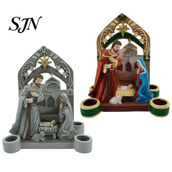 Unique Religious Christmas Gifts Nativity Scene Candle Holder, Holy Family Manger Figurine with 4 Exquisite Sculptures Slots, Vintage Candlestick for