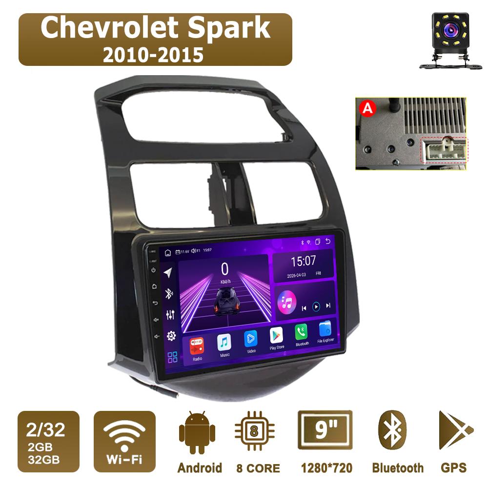 Автомобильная магнитола Android Car-Play для Chevrolet Spark 2010-2015 Мультимедийный проигрыватель Головное устройство Стерео Навигация GPS BT WIFI, 8 ЯДЕР ,2+32ГБ