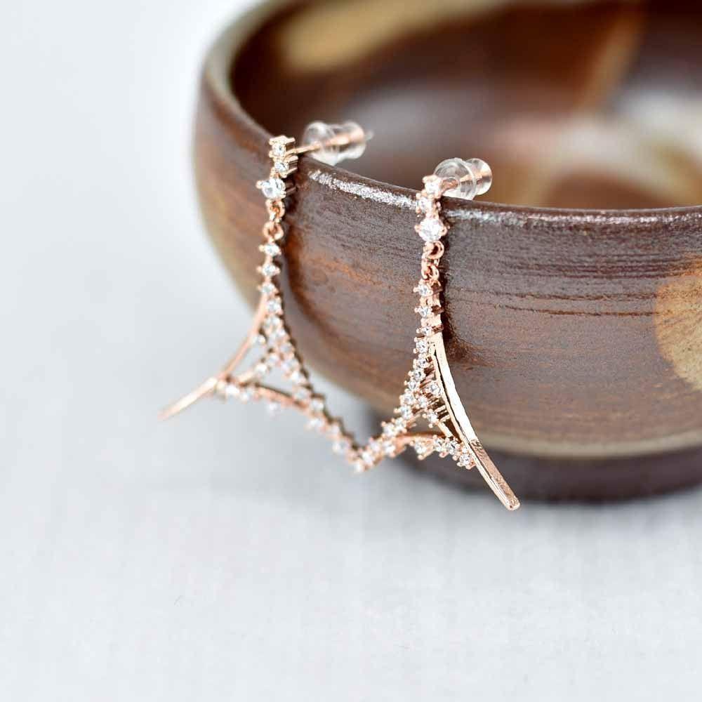 Tower Rose Gold Cubic Zirconia Earrings - 92.5 Silver Needle