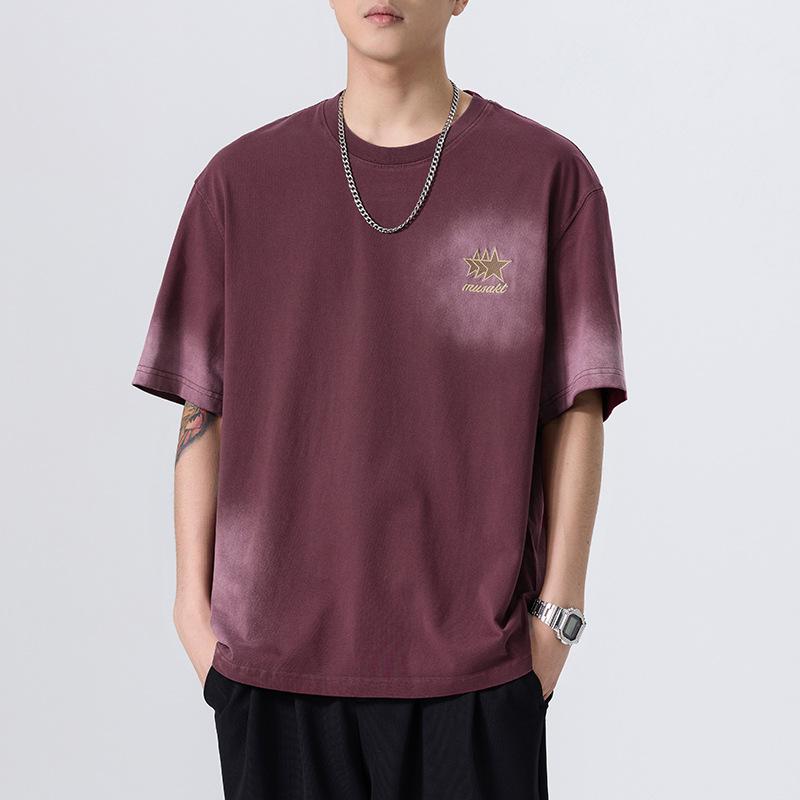 New Summer Heavyweight Wash Short-sleeved Men's Large-size Clothes Retro T-shirt Short Shirt