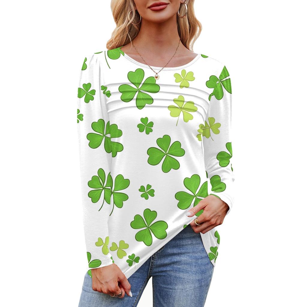 Женский свободный повседневный топ с круглым вырезом и длинными рукавами, модный топ