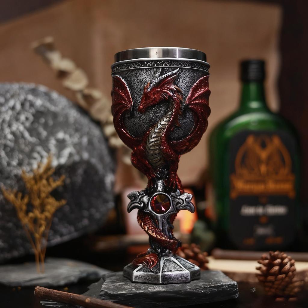 Средневековый Кубок в виде Меча с Драконом из Нержавеющей Стали, Инкрустированный Смолой, Расписанный Вручную, Креативный Бокал для Вечеринки, для Вина, Коктейля, Питья