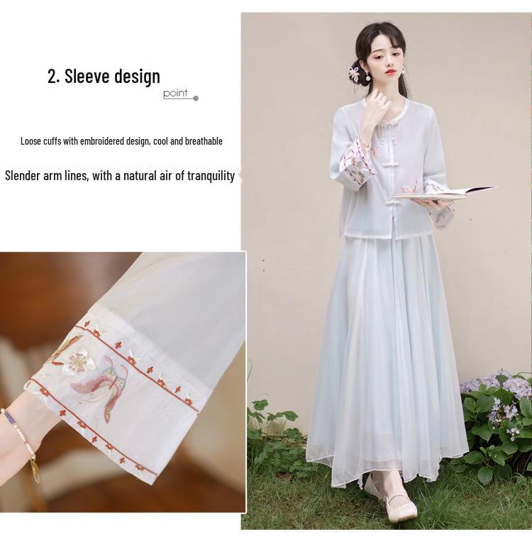 Новый китайский ретро вышитый костюм для чаепития ханьфу для женщин