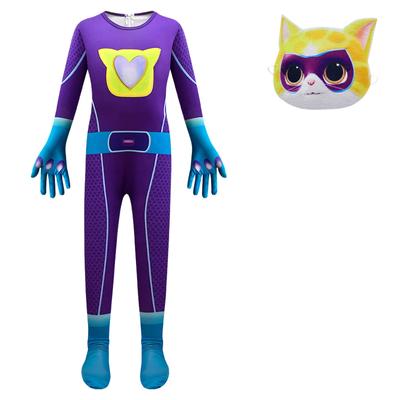 Детский комбинезон SuperKitties с маской, наряд для косплея кошки на Хэллоуин, наряд