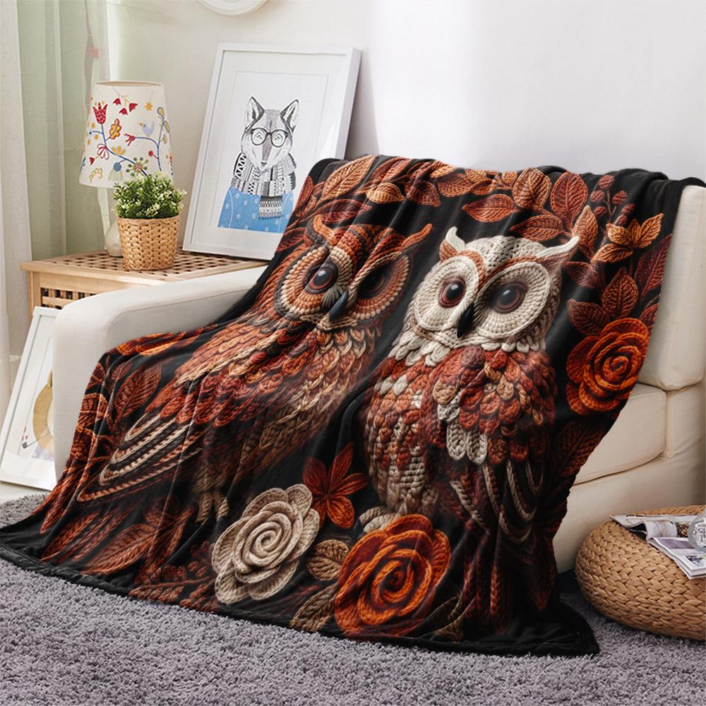 1 шт. Фланелевое одеяло с принтом совы, Высококачественное, Удобное для всех сезонов, Декор для дома, Тепло и уют, Идеально для рождественских подарков W66