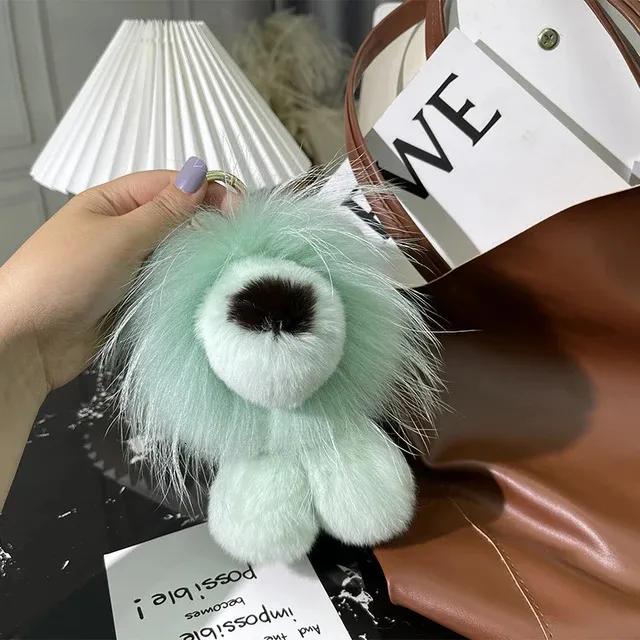 Милый брелок-подвеска в виде льва Симбы из натурального меха кролика рекс для сумки, брелок для ключей автомобиля, металлические кольца-украшения, подарок на день рождения ребенка 240112