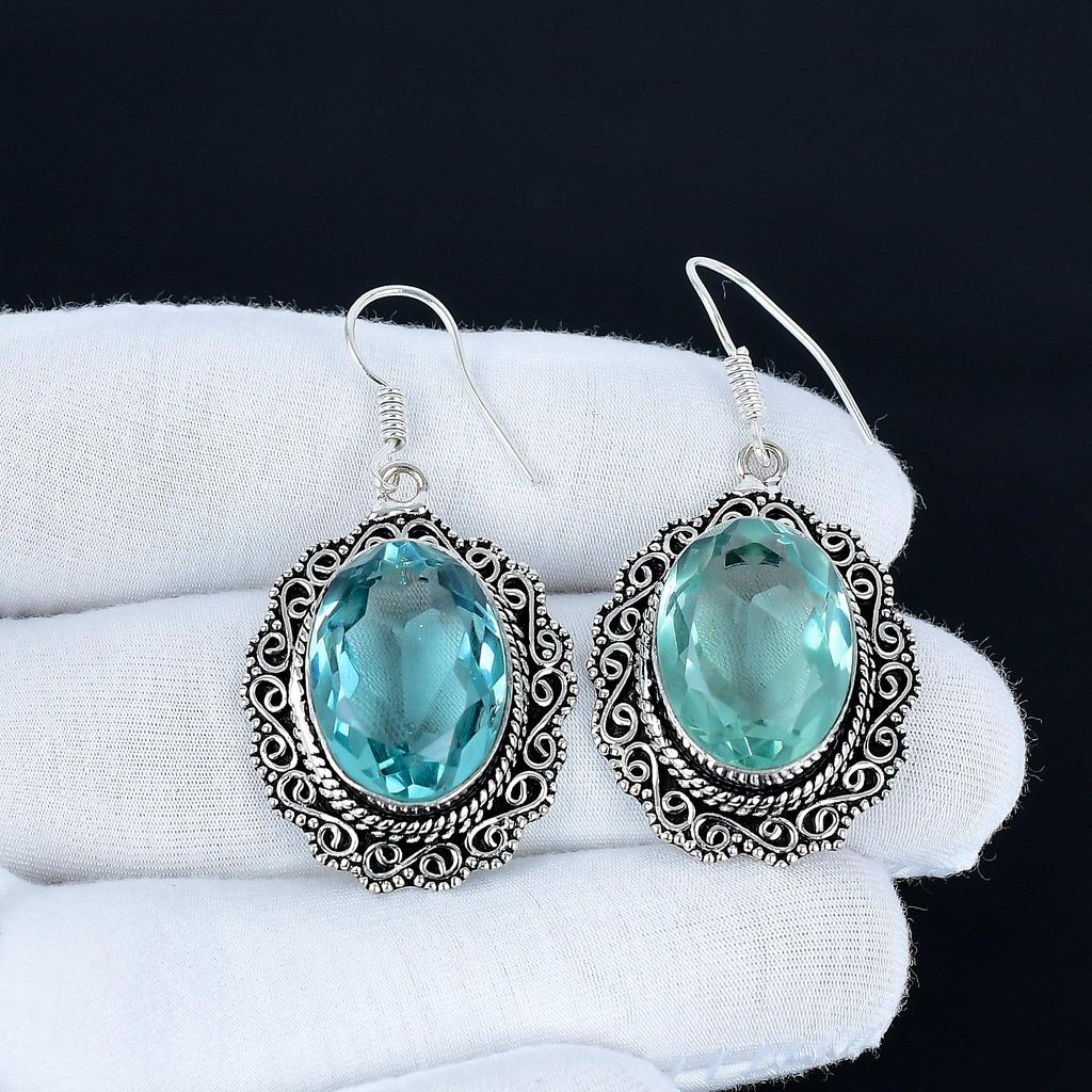 Серьги с аквамарином, Серьги из стерлингового серебра 925 пробы, Серебряные серьги для подарка, Серьги-подвески с аквамарином для подарка на годовщину