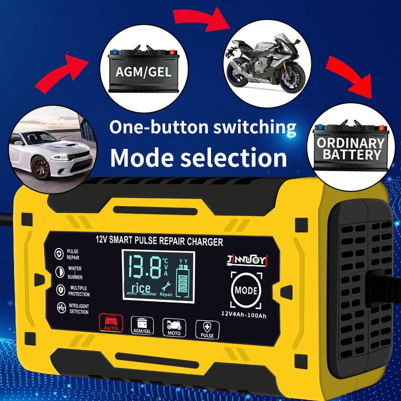 12 В интеллектуальное зарядное устройство для аккумуляторов автомобилей и мотоциклов с функцией импульсного ремонта