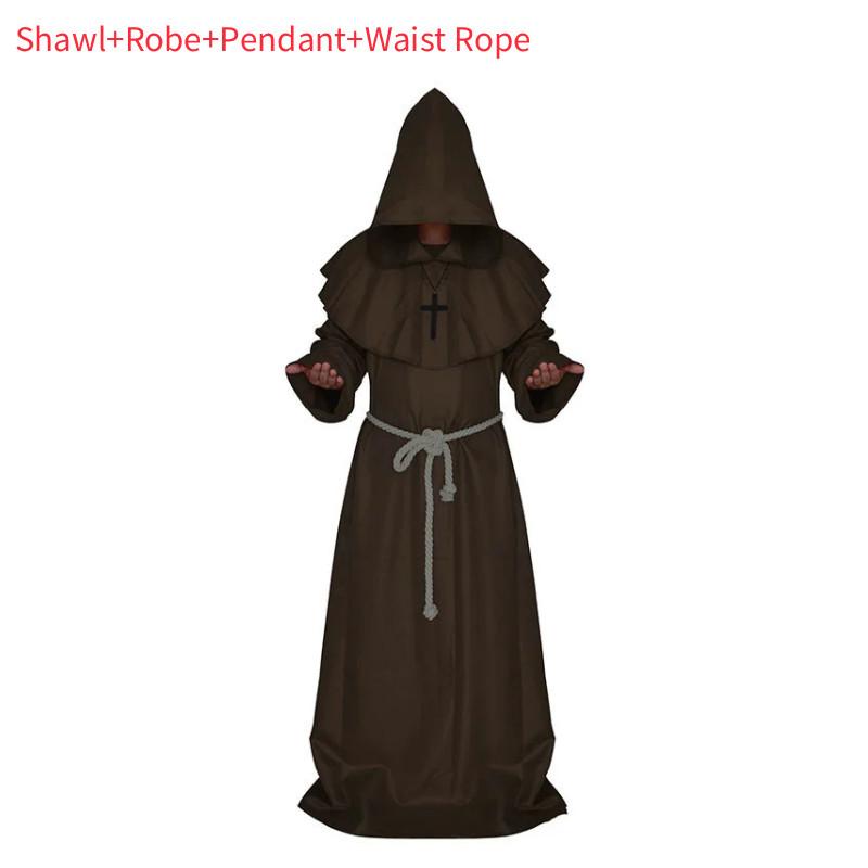 Средневековый Костюм Монаха Волшебника Жреца Комплект с Мантией и Шалью Для Косплей Мероприятий и Хэллоуина