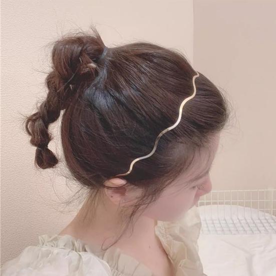 Women Metal Headband Geometry Wave Shape Hair Hoop Non-Slip Elastic Design Bang Hairband Hair Accessories