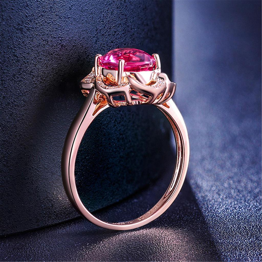 18K Rose Gold Flower Ring with Red Tourmaline and Diamond Cluster
