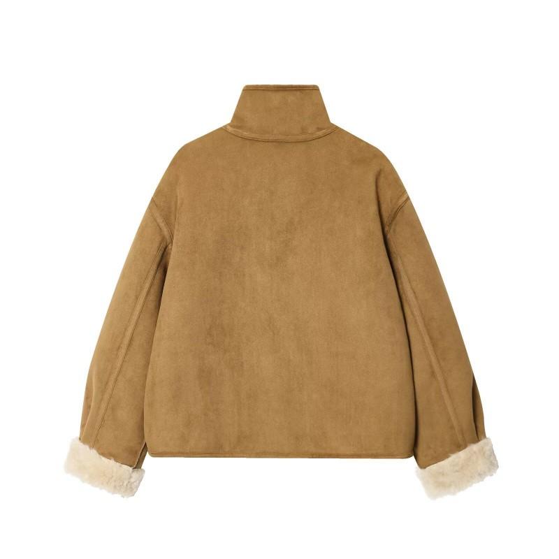 Womens Reversible Double-Sided Jacket Loose Fit Streetwear 2025 Long Sleeve Stand Collar