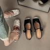 Wedge Heel Half Slippers Gentle Temperament Niche Silver Spring and Summer Flat French Bag Head Mary Jane Shoes Bag Head Cool Slippers