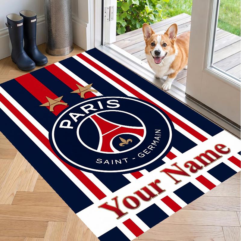 Custom Name Paris Saint-Germain _ PSG Crystal Velvet Floor Rug Personalized Text Soft Carpet Home Decor