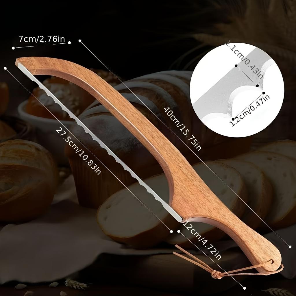 [Premium Bread Knife] Premium Wooden Bread Knife with Adjustable Blade | Ergonomic Handle for Even Slicing, Suitable for Artisanal Breads and Pastries