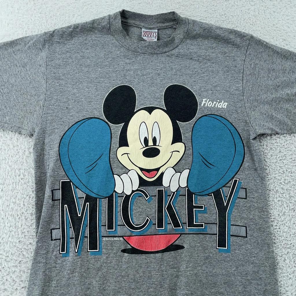 Vintage Mickey Mouse T-Shirt Mens Small Gray Cartoon Disney Florida Made USA 90s