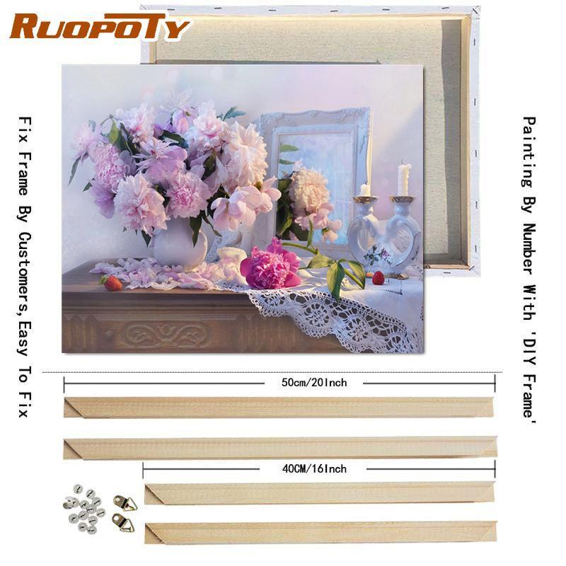 RUOPOTY Краска по номерам, цветок пиона, настенное искусство, уникальный подарок, ручная роспись на холсте, картина по номерам, уличный декор для детской комнаты