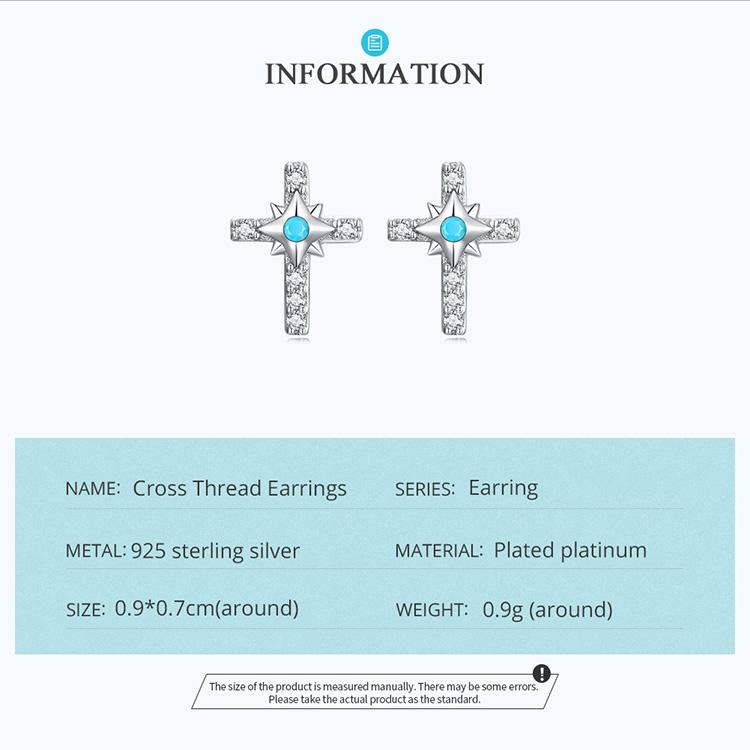 WOSTU Аутентичные серьги-гвоздики из стерлингового серебра 925 пробы с ярким крестом для женщин, изысканные бирюзовые украшения, подарок на свадьбу, годовщину