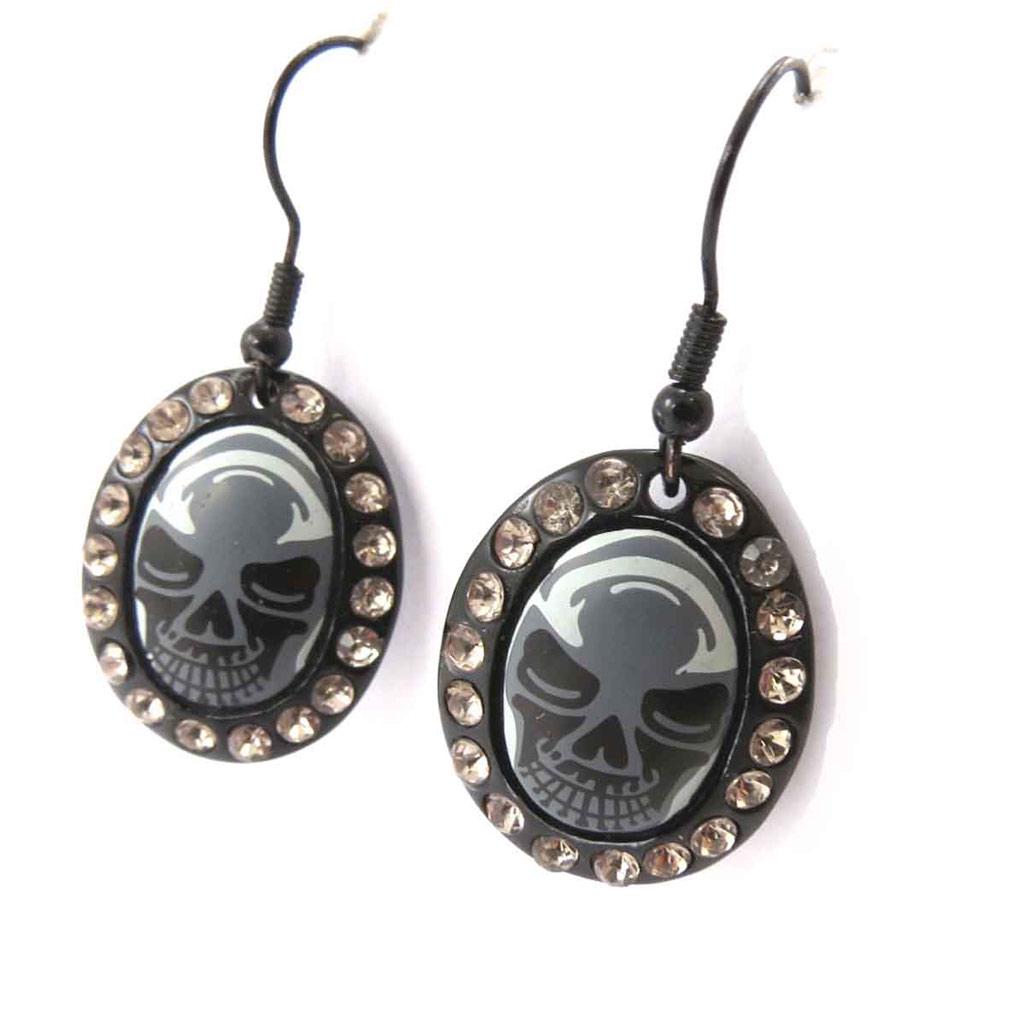 Les Trésors De Lily [J8162] - Grey Black 'Skull' Designer Earrings