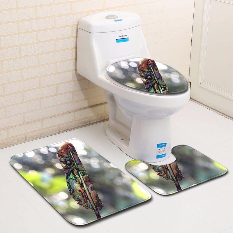 3D Feather Bathroom Toilet Three-Piece Floor Mat Door Mat Bathroom Carpet