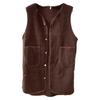Fall Winter Women Vest Coat Round Neck Loose Mid Length Sleeveless Single-breasted Pockets Cardigan Warm Thick
