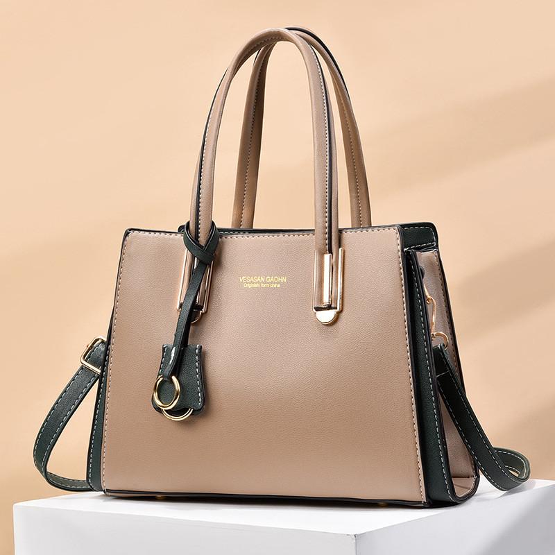 Fashionable Pu Leather Mom Tote Bag Stylish Color Block Design Versatile Medium Size Handbag With Soft Handles For Everyday Use