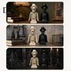 Retro Gentleman Skull with Top Hat Gothic Halloween Sculpture And Cape, Spooky Resin Prop for Display Skeleton Figurine LED Light Home Tabletop Decor
