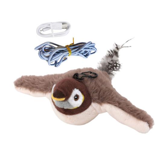 Игрушка для кошек «Птицы, хлопающие крыльями» Интерактивный летающий воробей с реалистичным щебечущим звуком, активируемый прикосновением Мягкая игрушка для котят «Птицы» для домашних кошек