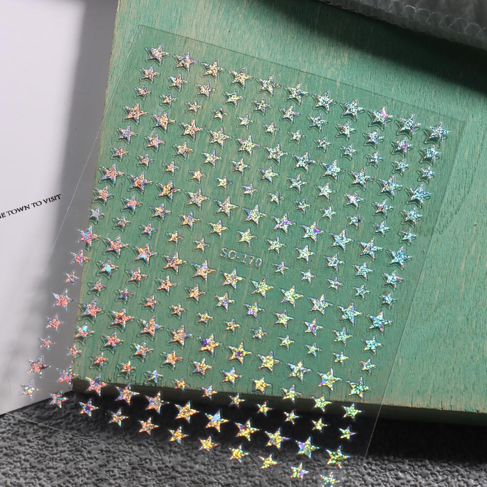 Наклейки для ногтей с серебристыми звездами, 3D бронзирующий лазер, белый крест, звездный свет, глянцевый Y2k, стильные клейкие украшения для маникюра, SO-167