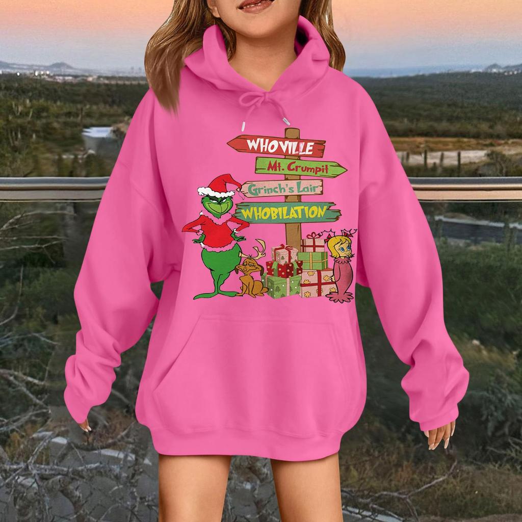 Children's Fashionable Casual Long-sleeved Loose Christmas Print Pullover Hooded Sweatshirt