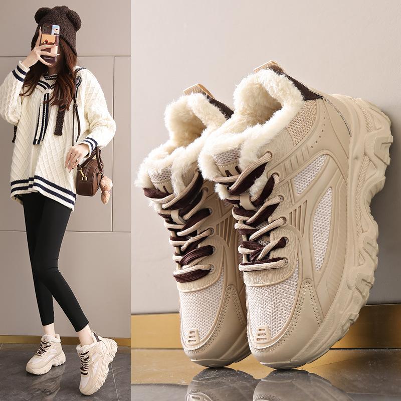 Зимние новые бархатные утолщенные хлопковые туфли большого размера, универсальные уличные туфли на толстой подошве с увеличением высоты, кроссовки для бега для девочек