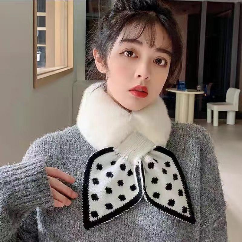 "High Quality" Warm Wool Cross Fashion Wool Stitching Scarf Joker Female Imitation Rex Rabbit Plush Scarf