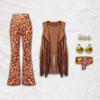 Bohemian Attire Ensemble Women's Festive Outfit Set with Fringe Vest and Headband