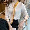 Лоскутное элегантные блузки женские XS-3XL тонкие универсальные социальные деловые шифоновые популярные уютные простые стильные весенние мягкие офисные