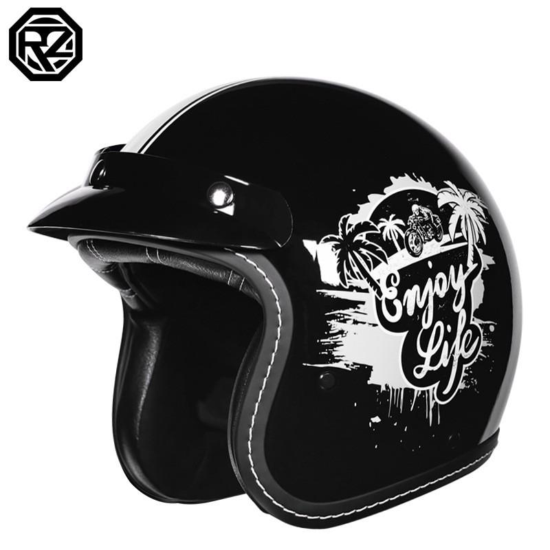 DOT Certified 3/4 Motorcycle Helmet Men Women ABS Full-coverage Half All-Season Riding With Bluetooth Slot Retro