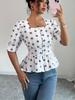 Summer European & American Style Square-Neck Peplum Cardigan Shirt - Women's Short-Sleeve