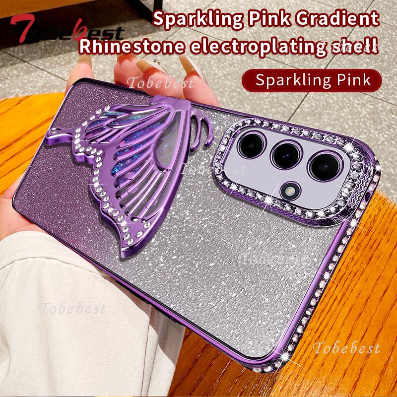 Жидкий чехол с бриллиантовым блеском и подставкой-бабочкой для Samsung Galaxy A17 A16 A26 A36 A56 A06 A15 A25 A35 A55 A14 A24 A34 A54 5G