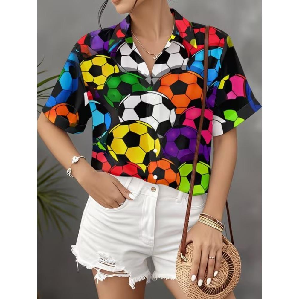 Women's Shirt Short Sleeve Shirt Button Down Blouse Wildlife Printed Daily Casual Collar Regular Tops Daily Summer Spring