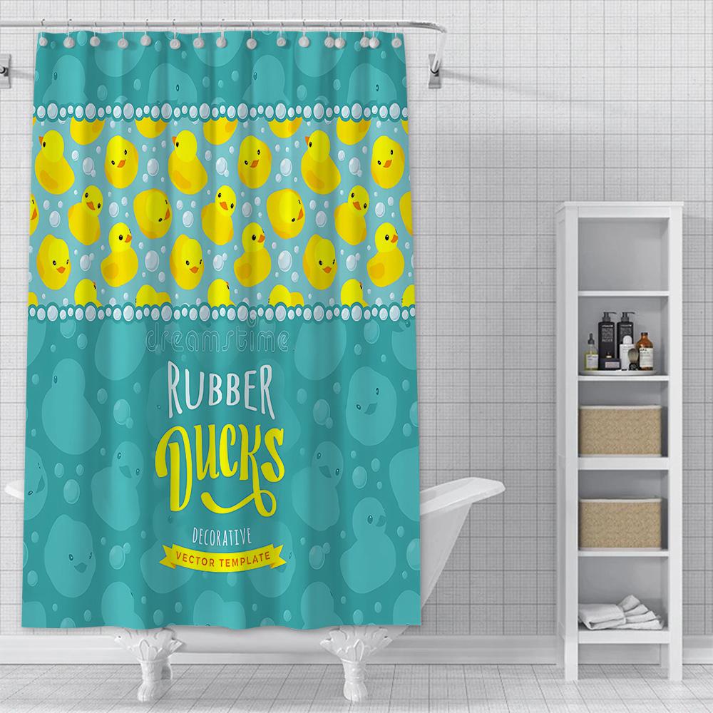 Little Yellow Duck Cute Animal Shower Curtain Waterproof Polyester Fabric Paint Bath Curtain Home Bathroom Decor Curtain Hook
