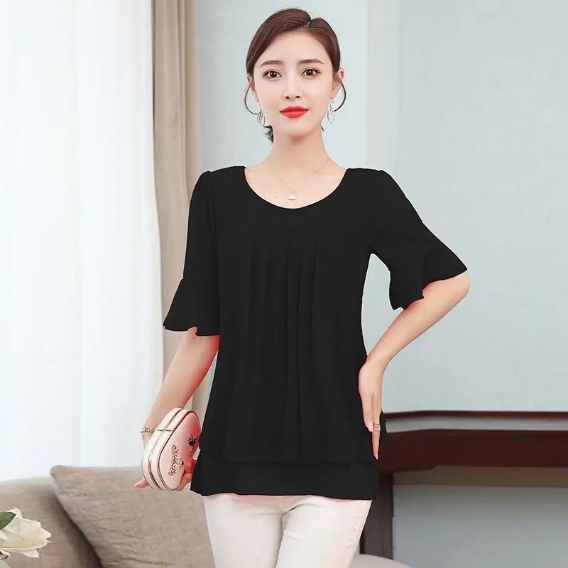 Chiffon Shirt Women Summer Large T-shirt Short Sleeve Solid Loose Top Casual Oversized T-shirt Korean Fashion Clothes for Women Shirts and Blouses