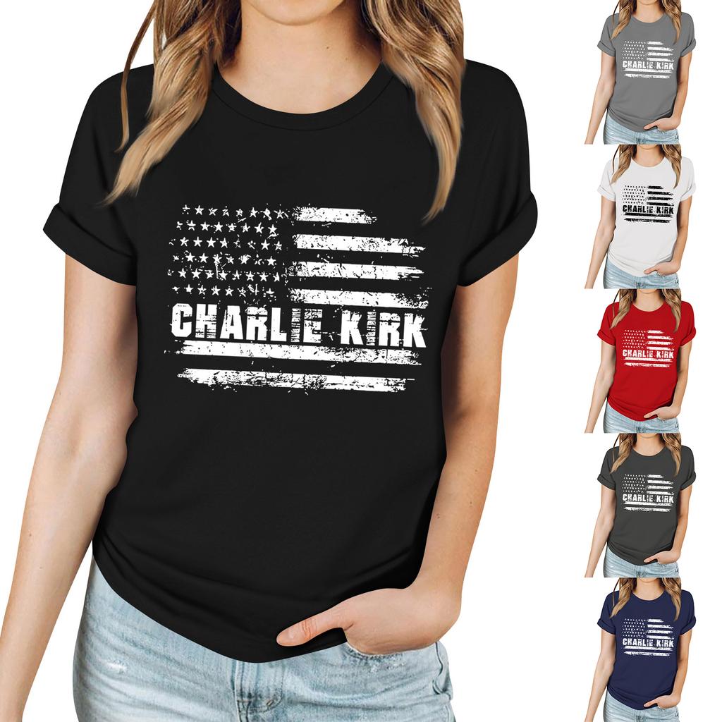 Women's Casual Printed T-Shirt Round Neck Pullover Short Sleeve Top